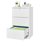 Garvee 3 Drawers Lateral File Cabinet with Lock Metal Filing Cabinet Card Holder Home Office Legal Letter F4 A4 Size White
