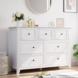 Garvee White 7 Drawer Dresser for Bedroom, Simply Modern Wood Storage Double Dresser with Deep Drawers for Living Room, Hallway Entryway