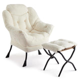 Garvee Lazy Chair with Ottoman Plush Beige, Modern Lounge Accent Chair for Living Room Bedroom Dorm Office, Ergonomic, Foldable Footrest, Soft Fabric, Sturdy Steel Frame - Plush Beige