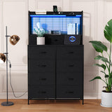 Garvee Rustic Dresser With Charging Station, App-Controlled RGB LED, 11 Fabric Drawers, Anti-Tipping Design For Bedroom, Living Room, Closet, Black - Black
