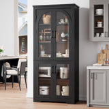 Garvee 70" Tall Kitchen Pantry Cabinet With 4 Arched Glass Doors, Adjustable Shelves, Black - Versatile Storage For Kitchen, Dining, Living Room - Black