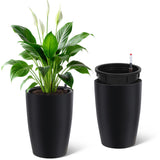 Garvee 16 in Tall Planters Set of 2, Self Watering Plant Pots with Built-In Drainage for Indoor and Outdoor Use, Black - Black