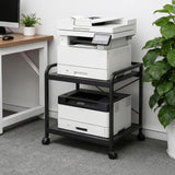 Garvee Under Desk Printer Stand, 20" Deep Large Printer Table with Height Adjustable Storage Shelf, 2 Tier Rolling Printer Cart with Wheels for Home Office, Black - Black