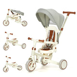 Garvee 7-in-1 Collapsible Toddler Tricycle with Adjustable Parent Push Handle, 360° Rotating Seat, Removable Canopy, Aluminum Frame, Light Brown for Boys & Girls - Light Brown
