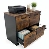 Garvee 4 Drawer File Cabinet with Lock, Wooden Filing Cabinet for Home Office, Rustic Brown and Black, 15.7"D x 32.3"W x 27.9"H