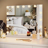 Garvee Vanity Mirror with Lights, 24x22 Inch Makeup Mirror, 15 Dimmable LED Bulbs, 3 Color Modes, USB Charging, Tabletop or Wall-Mounted, Detachable 3X Magnification Mirror - White