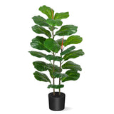 Garvee 100cm Artificial Fiddle Leaf Fig Tree Indoor Faux Ficus Lyrata with Adjustable Metal Wire Durable Silk Fabric Black Plastic Pot for Office Living Room Home Decor
