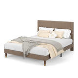 Garvee Full Size Bed Frame Upholstered Headboard Corduroy Fabric Platform Bed Brown 800LB Support - Brown