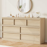 Garvee 7 Drawer Dresser Natural Oak for Bedroom, Living Room, Nursery, Entryway, 54in Wide, Wooden Chest of Drawers