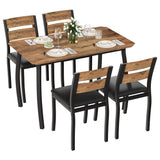 Garvee Dining Table Set for 4, 5 Piece Metal Frame Kitchen Table and Chair Set, Black and Retro, Space-Saving for Small Apartments and Studios - Rustic Brown And Black