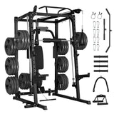 Garvee Smith Machine 2000LBS Squat Rack Multi-Function Power Cage Cable Crossover Home Gym Strength Training Equipment Black