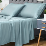 Garvee Bamboo Rayon Sheets Luxury Deep Pocket Cooling Soft Breathable Bed Sheets Blue Queen Size - Spa Blue