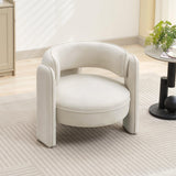 Garvee Beige Mid Century Modern Accent Chair with Velvet Fabric,Barrel Armchair for Living Room,Comfy Upholstered Accent Sofa Chair with Armrest, Beige Boucle Chair for Bedroom Apartment Office Study