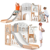 Garvee 8-in-1 Toddler Slide Playground Set - Indoor/Outdoor Fun with Safe Materials & Toy Storage - Pink Gray