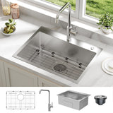 Garvee 24x18 Inch Stainless Steel Drop-in Kitchen Sink with Faucet for Modern Kitchen Countertops, Silver