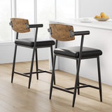 Garvee Counter Height Bar Stools Set of 2 with Arms, Upholstered Modern Bar Stools for Kitchen Island, 26", Retro Brown, Wider Seat - Retro Brown