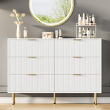 Garvee 6 Drawers Dresser Fluted Chest with Gold Handles for Bedroom Living Room Hallway, Wood Modern Storage Organizer, Natural Wood Finish - White