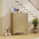 Garvee Farmhouse 5 Drawers Dresser Natural Wood Rustic Chest for Bedroom Living Room Hallway 44in Tall Natural Texture - Natural