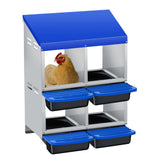 Garvee Chicken Nesting Boxes 4 Hole Roll-Away with Perch for Hens Ducks Poultry, Galvanized Steel, Easy Assembly, Protective Lid - Blue