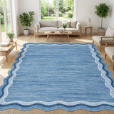Garvee Scalloped 8x10 Washable Area Rug Blue for Living Room Bedroom Dining Room Home Office Dorm - Scalloped|Blue