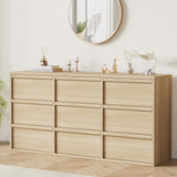 Garvee 9 Drawer Dresser for Bedroom, Freestanding Wooden Storage Chest, 58.7" Wide, Modern Design, Multiple Room Use, Waterproof Tabletop - Natural Oak