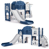 Garvee 8 In 1 Toddler Slide Playset with Climber, Tunnel, Basketball Hoop, Toy Storage, Telescope for Indoor and Outdoor Use, Blue, Compact Size
