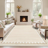 Garvee Large Beige Area Rug 10x13 Washable Low Pile Non Slip Modern Scalloped Border Carpet for Living Room Bedroom Dining Room