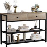 Garvee Console Sofa Table with 2 Drawers + 2-Tier Storage Shelves + High-Quality P2 Particleboard + Metal Frame + Adjustable Feet + Entryway, Hallway, Living Room