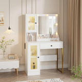Garvee Makeup Vanity Desk with Mirror and Lights, Charging Station, RGB Lights, Weathered Oak, Bedroom Dressing Table - White