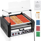 Garvee Roller Dog Machine 30 Hot Dog Capacity 11 Rollers Sausage Grill Stainless Steel with Glass Lid Dual Temperature Control Timer Removable Shelf Drip Tray