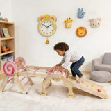 Garvee Triangle Set 6-in-1 Foldable Wooden Climbing Toys for Toddlers Indoor Playground Jungle Gym, Expanded Size, Natural Wood Color - Pink
