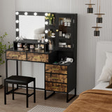 Garvee Vanity Desk with Mirror and Lights, Girls Vanity Table with Chair, Charging Station, Drawers & Shelves for Bedroom, Living Room
