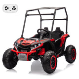 Garvee 24V Ride On Utv for Kids, 2 Seater Electric Truck With Sun Shade,4WD Electric Car Toy With Remote Control, Led Lights, 4 Shock Absorbersm,One Click Start, Music Player - Red - Red