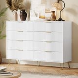Garvee Fluted Dresser with 8 Drawers, 55" Wide Wooden Bedroom Chest, White, Modern Chic, Metal Handles, Clothes Storage Organizer - White