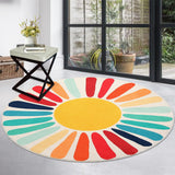 Garvee 4ft Round Rug Retro Sun Round Rug Washable Boho Rug for Nursery Non-Slip Low Pile Playroom Circle Rug Round Throw Floor Cover Carpet Colorful Kids Rug for Living Room Bedroom, Multi - Multicolor