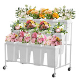 Garvee Flower Display Stand 3 Tier Flower Cart with 12 Buckets and Wheels for Garden Wedding Flower Shop White - White-Square  Buckets
