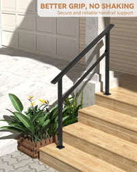 Garvee Adjustable Outdoor Stair Handrail Kit - Sturdy Aluminum Stair Railing, Weatherproof Non-Slip Hand Rail, Includes Install Hardware for Concrete/Wood/Porch Stairs - 3 Steps | 2-Pack | Glossy black
