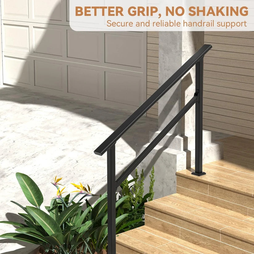Garvee Heavy-Duty Outdoor Stair Handrail Kit - Aluminum & Wrought Iron Stair Railing, Weather-Resistant Non-Slip Grab Rail, Easy DIY Install for Concrete or Wood Porch/Deck/Garden Steps - 4 Steps | 2-Pack | Glossy black
