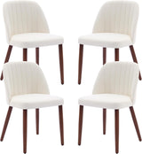 Garvee Set of 4 Mid-Century Modern Fabric Upholstered Dining Chairs with Padded and Solid Wood Legs, Beige