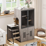 Garvee Cat Litter Box Enclosure with Doors Double Cat House with Storage Space Ladder Grey 22.6"L x 17.7"W x 10.9"H
