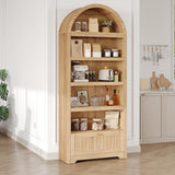 Garvee 5-Tier Kitchen Storage Cabinet with Drawers, 72" Tall Arched Bookcase, Wooden Pantry for Dining Room, Kitchen, Living Room, Burlywood - Burlywood