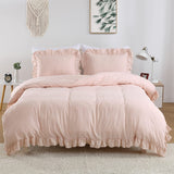 Garvee Ruffle Duvet Cover King Size Soft Washed Microfiber Vintage French Country Pink 104x90 In - Pink