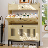 Garvee 2-Door Flip Front Shoe Cabinet with Adjustable Shelves for Entryway Hallway Living Room, 31.4"W x 43.4"H, Natural Wood - Natural Oak