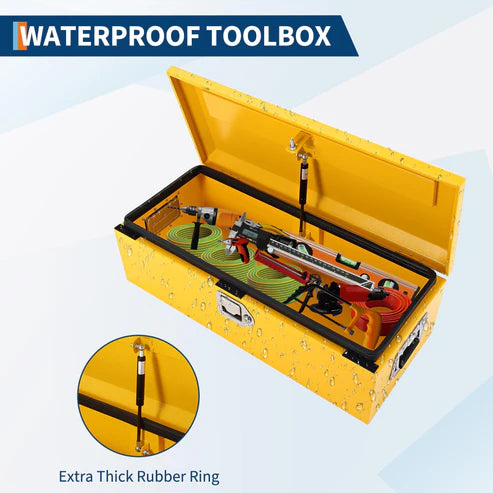 Garvee 48 Inch Steel Truck Bed Tool Box - Diamond Plate Design with Side Handles and Locking Keys, Compact Storage for Pickup Trucks, RVs, and Trailers, Yellow