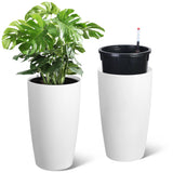 Garvee Set of 2 Tall Planters for Outdoor Indoor Plants with Water Level Monitor, Automatic Watering, 22 in, White