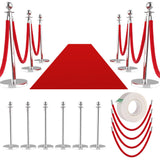 Garvee 12Pcs Stainless Steel Stanchion Posts with 5ft Red Velvet Ropes for Wedding Party Theater, 26ft Red Carpet, Durable Rust-Resistant, Heavy-Duty Base
