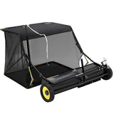 Garvee 44" Tow-Behind Lawn Sweeper Heavy-Duty Leaf & Grass Collector Adjustable Height Universal Hitch 44.5" Wide - Black
