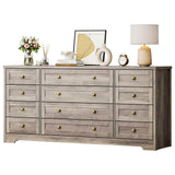 Garvee White Wood Dresser with 12 Drawers, Plug-In Charging Hub, 55 Inch TV Stand for Bedroom, Living Room, Entryway, Nursery - Grey