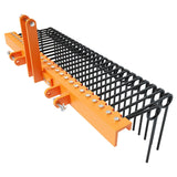 Garvee 60 Inches Pine Straw Needle Rake, 8mm 26pcs Coil Spring Tines, Durable Powder Coated 3 Point Straw Rake,Steel Spring Landscape Rake Fit for Cat1 Tractors - Orange+Black - Yellow