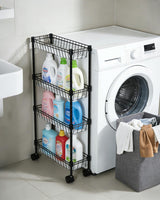 Garvee Slim Rolling Storage Cart 4 Tier Metal Utility Cart with Wheels for Kitchen Bathroom Laundry Room 15.75"X5.91"X31.5" Black - Black